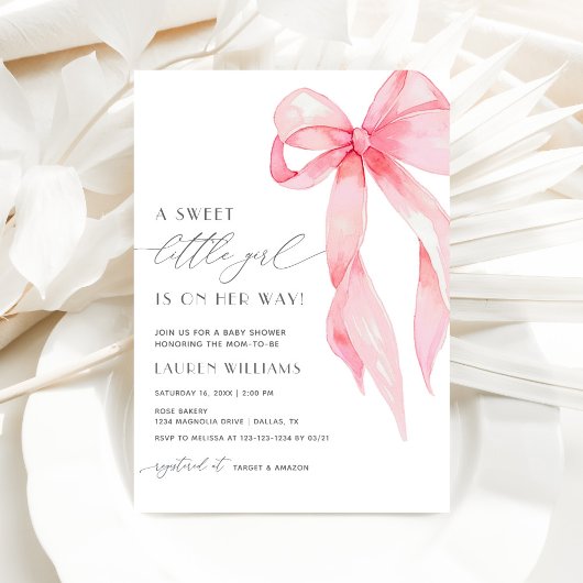 Douce Invitation Rose Pâle avec Nœud Papillon pour