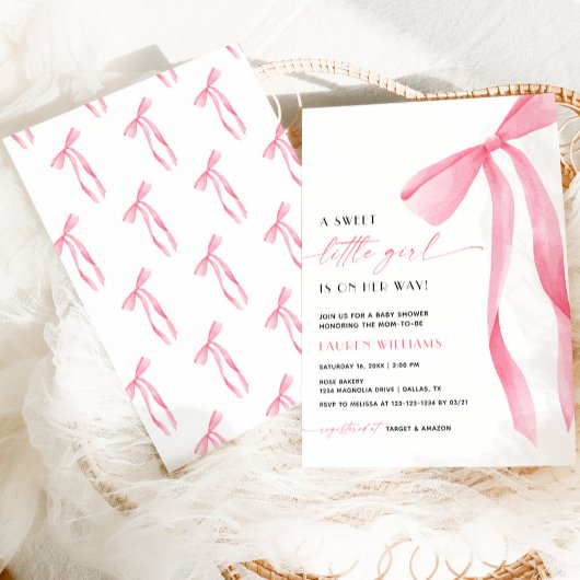 Douce Invitation Rose Pâle avec Nœud Papillon pour