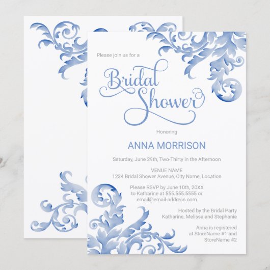 Douce Mariage sous la pluie de Fleurs Invitation F (Devant / Derrière)