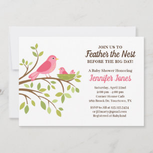 Douce plume le nid Invitation pour Baby Shower ros