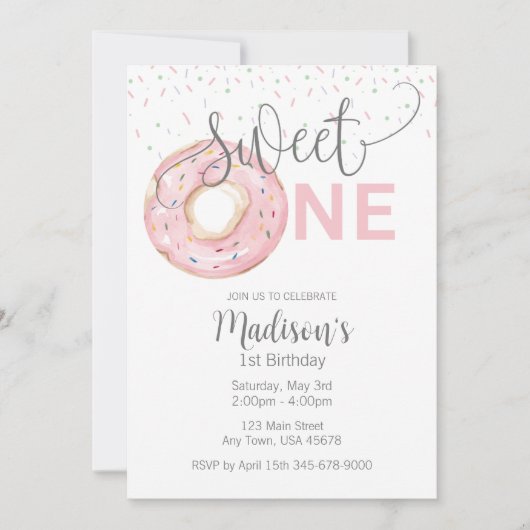 Douce Première Invitation aquarelle pour fille (Devant)