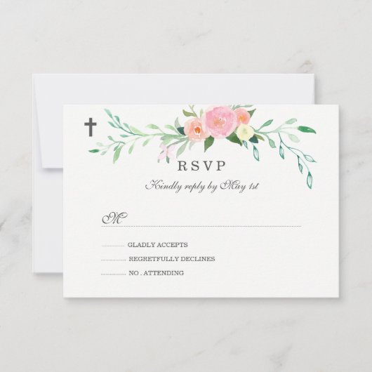 Douce RSVP de baptême floral (Devant)