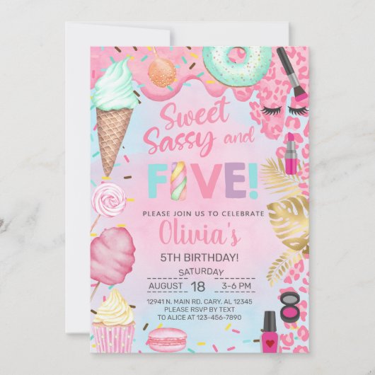 Douce, Sassy et Five fille invitation d'anniversai (Devant)