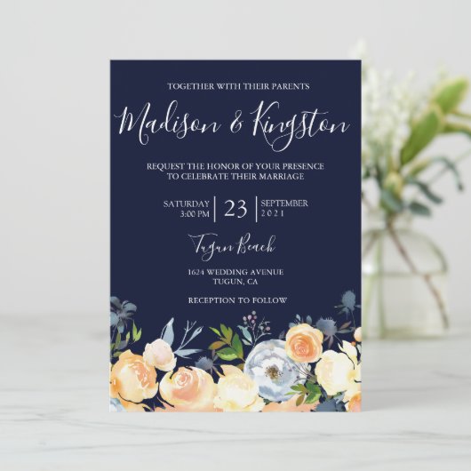 Douces fleurs de pêche Faire-part de mariage de ma (Debout devant)