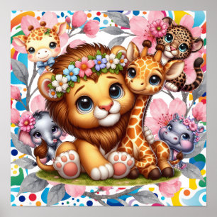 Douces Rêves Floral Bébé Animaux de la Jungle Déco