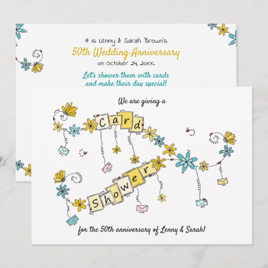 Douche Anniversaire d'or par invitation postale (Devant / Derrière)