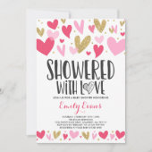 Douche Avec Amour Baby shower Coeurs Invitation (Devant)