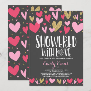Douche Avec Amour Baby shower Coeurs Invitation