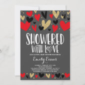 Douche Avec Amour Baby shower Coeurs Invitation (Devant)