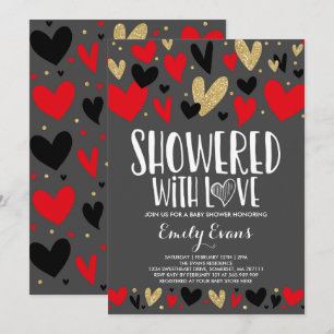 Douche Avec Amour Baby shower Coeurs Invitation