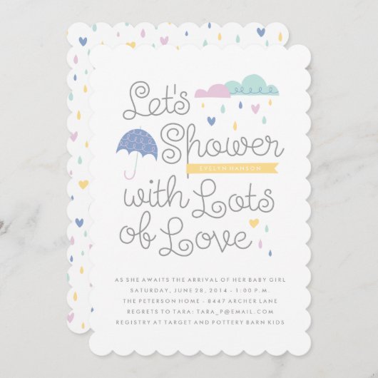 Douche avec Amour Baby shower Invitation - Bleu (Devant / Derrière)