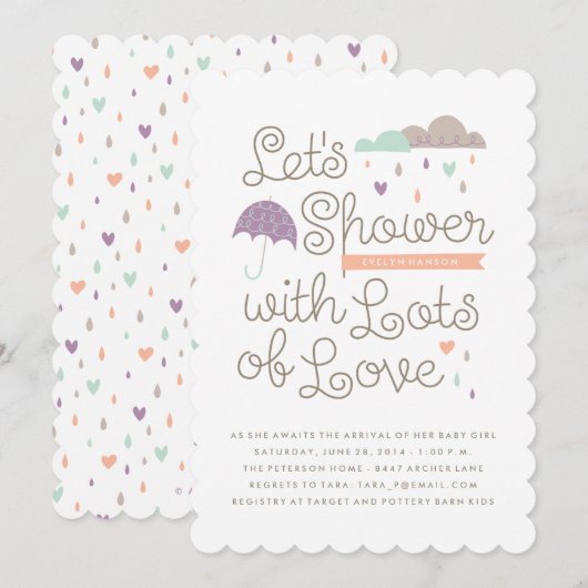 Douche avec Amour Baby shower Invitation - Violet (Devant / Derrière)