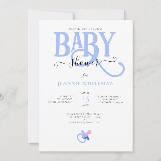 DOUCHE BÉBÉ BLEUE AVEC INVITATION PACIFIER (Devant)