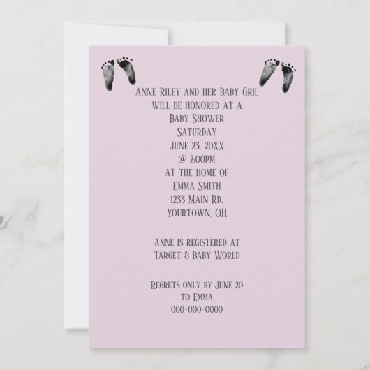 Douche bébé fille avec bébé pieds Invitation (Dos)