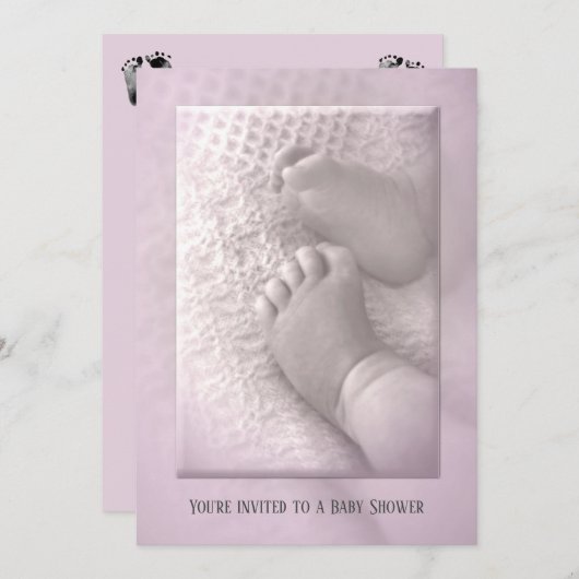 Douche bébé fille avec bébé pieds Invitation (Devant / Derrière)