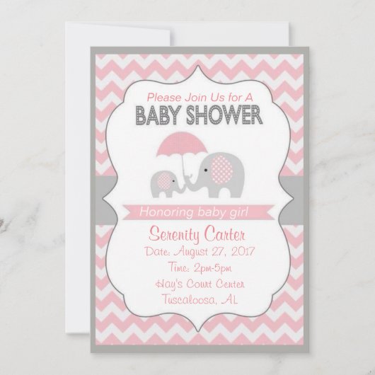 Douche bébé rose et gris pour bébés Invitations (Devant)