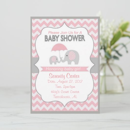 Douche bébé rose et gris pour bébés Invitations (Debout devant)