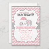 Douche bébé rose et gris pour bébés Invitations (Devant / Derrière)