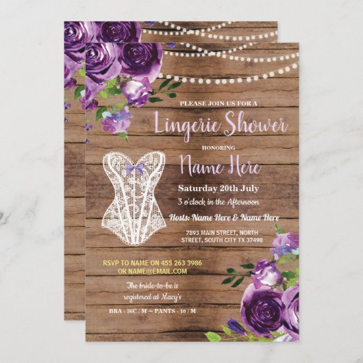 Douche Corset Lingerie Fleurs de bois Invitation v (Devant / Derrière)