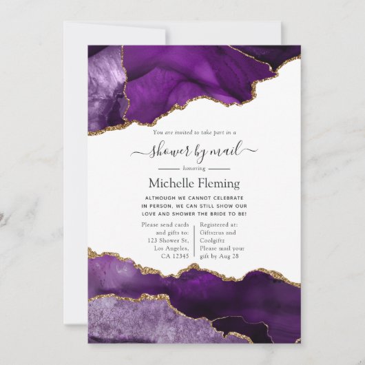 Douche d'agate violet et or par invitation postale (Devant)