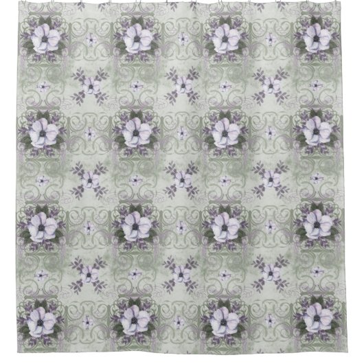 Douche de rideau en Sage et Lavender Floral (Devant)