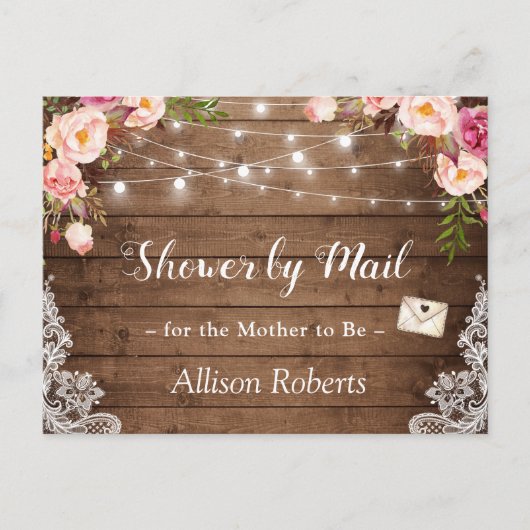 Douche door Mail Rustieke Bloemen Kant String Ligh Briefkaart (Voorkant)