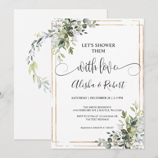 Douche-les avec Amour Couples invitation de douche (Devant / Derrière)