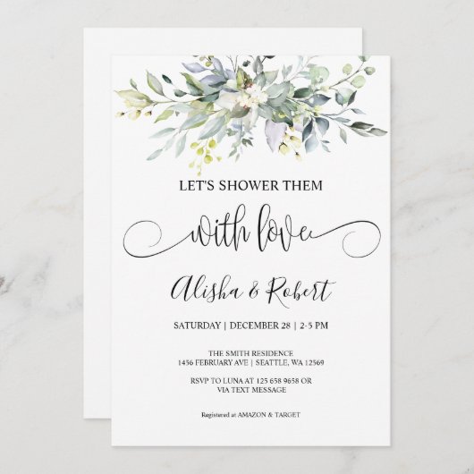 Douche-les avec Amour Couples invitation de douche (Devant / Derrière)