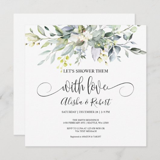 Douche-les avec Amour Couples invitation de douche (Devant / Derrière)