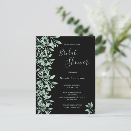 Douche nuptiale budget invitation vert noir (Debout devant)