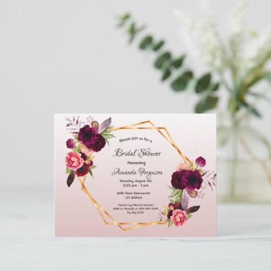 Douche nuptiale dusté rose Bourgogne invitation (Debout devant)
