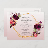Douche nuptiale dusté rose Bourgogne invitation (Devant / Derrière)