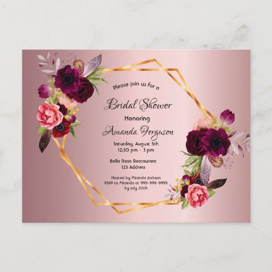 Douche nuptiale dusté rose Bourgogne invitation (Devant)