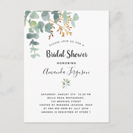 Douche nuptiale Eucalyptus invitation verdure (Devant)