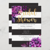 Douche nuptiale invitation or. Noir et violet (Devant / Derrière)