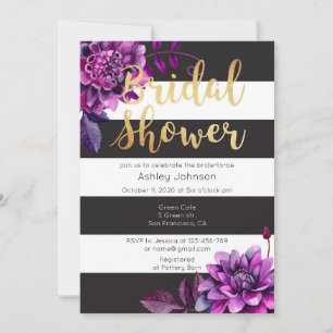 Douche nuptiale invitation or. Noir et violet