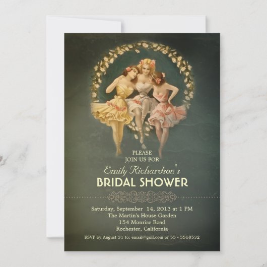 douche nuptiale invitations filles vintages (Devant)