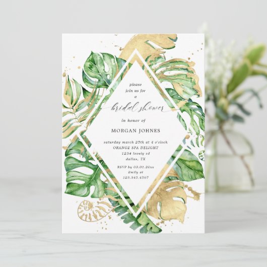 douche nuptiale or feuillage tropical Invitation (Debout devant)