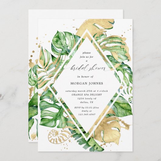 douche nuptiale or feuillage tropical Invitation (Devant / Derrière)