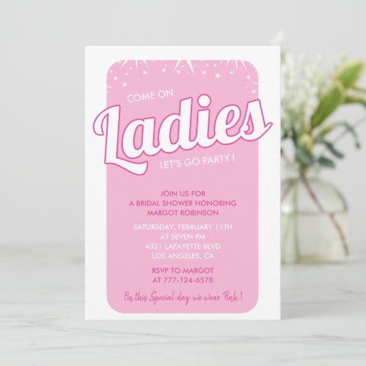 Douche nuptiale rose chaud invitation girly coloré (Debout devant)