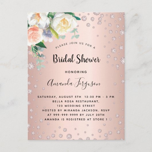 Douche nuptiale rose or blush invitation florale (Devant)