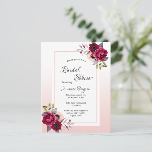 Douche nuptiale rose or fleurs invitation (Debout devant)