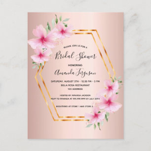 Douche nuptiale rose or rose fleurs invitation
