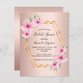 Douche nuptiale rose or rose fleurs invitation (Devant / Derrière)