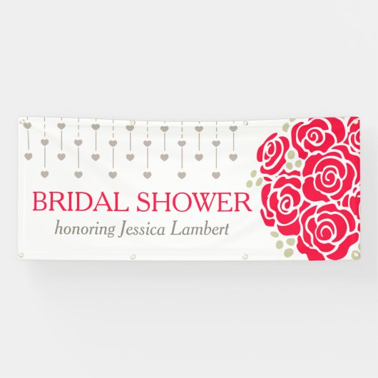 Douche nuptiale roses rouges bannière personnalisé (Horizontal)
