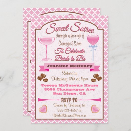 Douche nuptiale Soiree Sweet Invitations (Devant / Derrière)