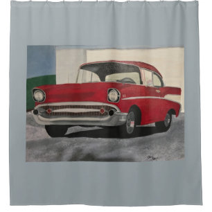 Douche Peinture de voiture rouge à l'ancienne, rideaux de