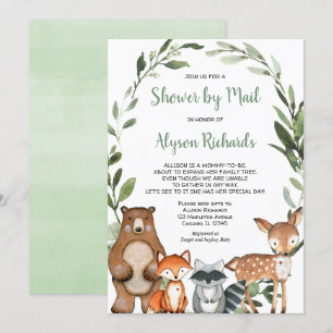 Douche per mail Woodland bos vrienden baby shower Kaart