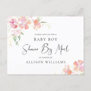 Douche per post Bloemen Roze Koraal Goud Baby Boy Uitnodiging Briefkaart