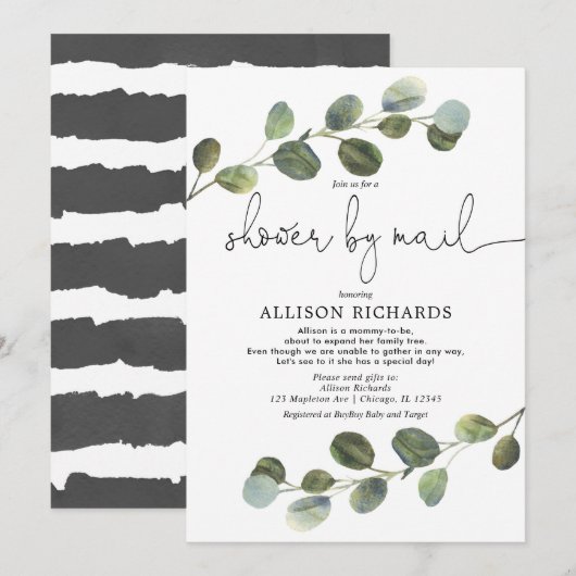 Douche per post modern eucalyptus baby shower kaart (Voorkant / Achterkant)